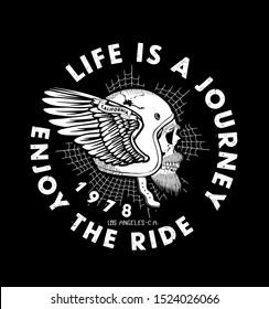 Biker skull in helmet with wing. All elements, text, are on the separate layers. 