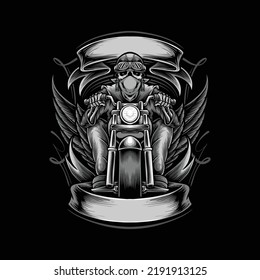 biker skull riding motorcycle logo