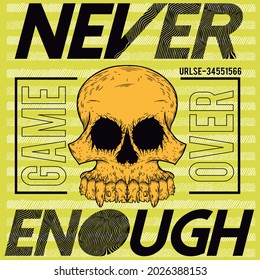 biker skull and text Never game over and yellow background