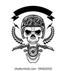 Biker skull wear vintage helmet with motorcycle head