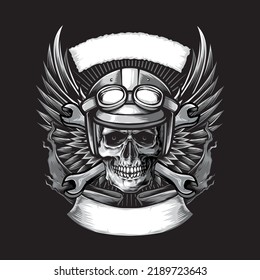 Biker Skull Wings Banner Illustration Stock Vector (Royalty Free ...