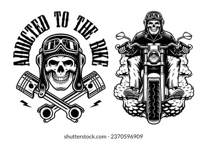 biker skulls vector illustrations, apparel graphics