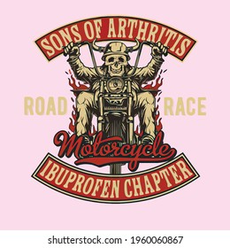 biker sons of arthritis ibuprofen chapter unisex heather prism poster design graphic Vector illustration