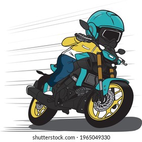 Biker Speed up with motorcycle cartoon vector