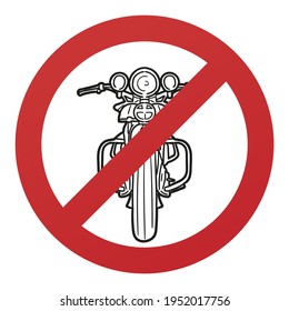 Biker Symbol Isolated on White Background. Round Trip Vector Illustration Prohibition Stop Sign.