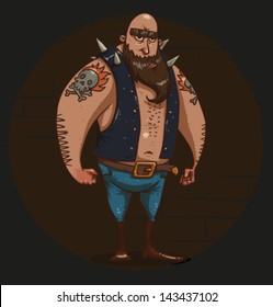 Biker with tattoo, vector