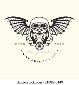 biker template logo with bull's head and smoky wings.