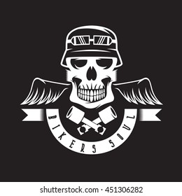 biker theme label with pistons ,wings and skulls