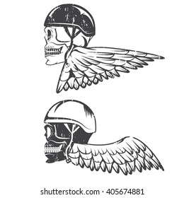 biker theme label with wings and skulls
