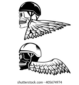 biker theme label with wings and skulls