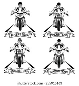 biker theme labels with motorbike and skull 