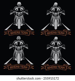 biker theme labels with motorbike and skull 