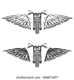 biker theme labels set  with bike and wings