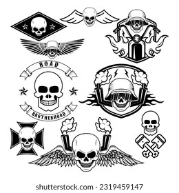 biker theme labels. skulls with wings.