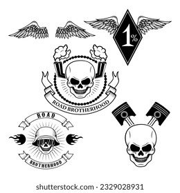 biker theme labels. skulls with wings.