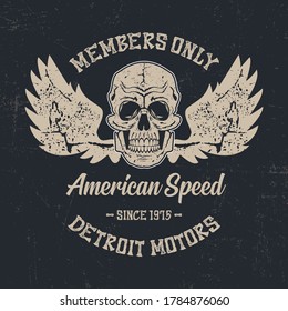Biker Theme. Vintage Textured Apparel Print Design. Retro Fashioned T Shirt Badge. Vector Illustration.