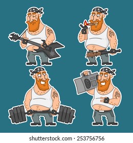 Biker in various poses set stickers 2