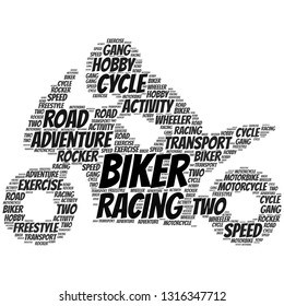 Biker word cloud in the motorcycle shape, vector file for EPS10