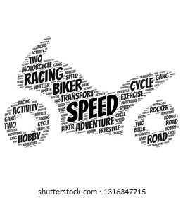 Biker word cloud in the motorcycle shape, vector file for EPS10