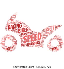 Biker word cloud in the motorcycle shape, vector file for EPS10