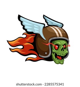 Biker Zombie Head Fire Mascot cartoon illustration vector