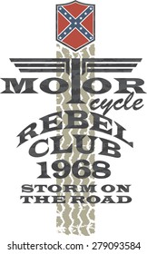 Biker's artwork 'Motorcycle rebel club' for t- shirt and poster. Shield with confederate flag.