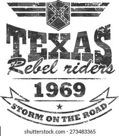 Biker's artwork 'Texas-rebel riders' for t- shirt and poster. Winged shield with confederate flag.