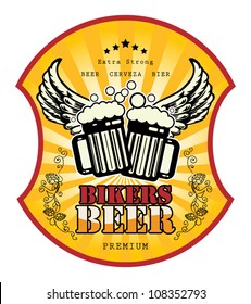 Bikers Beer label, vector illustration