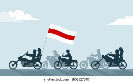 Bikers with belarus white-red-white flag