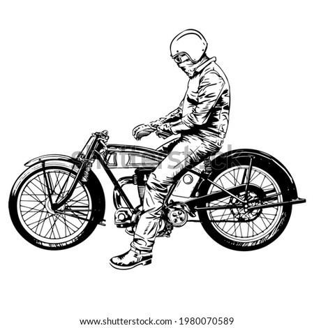 Bikers boardtrack motorcycle side view. vector vintage illustration art for t-shirt, poster, club