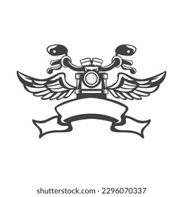 Bikers club emblem with empty text ribbon below