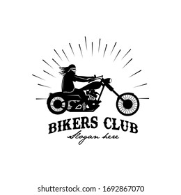 Bikers club motorcycle vector logo design with bold typography, skull or engine elements, and classic bike illustration. Ideal for rider groups, garage brands, custom bike shops, and motor club