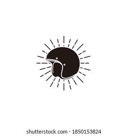 Biker's helmet open face sunburst logo design icon vector