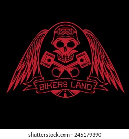 bikers land crest with skull,wings and pistons