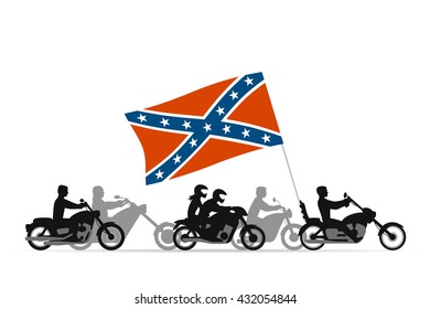 Bikers on motorcycles with confederate rebel flag