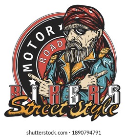 Bikers, street style slogan.  Lifestyle of racers t-shirt design. Bearded biker man, rider moto sport art 