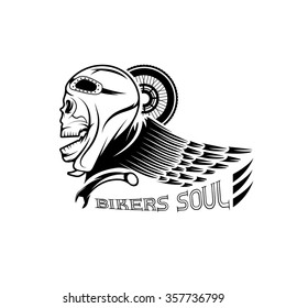 bikers theme label with skull,wheel and wing