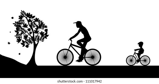 Bikers and the tree. Illustration vector.
