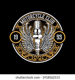 bikers winged skull piston motorcycle vector badge design