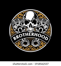 bikers winged skull piston motorcycle vector badge design