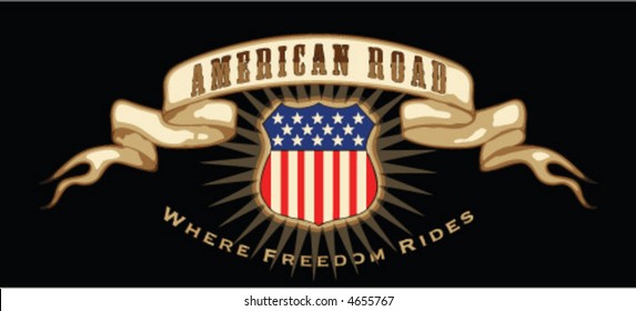 Biker-Style graphic: "American Road- Where Freedom Rides"