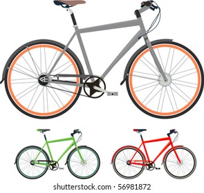 Bikes! - Bicycles isolated on white (grey, green, red, orange). Vector illustration. Suitable for internet, advertising, editorial graphics, publications. See others on "Objects" set.