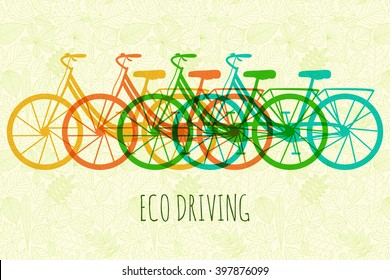 Bikes on background with leaves.  Vector illustration.