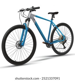 Bicicleta. Deporte. BTT. Bicicleta azul y gris sobre un fondo blanco. Vector.