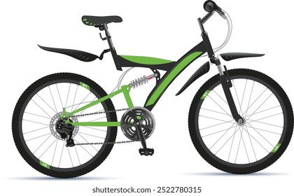 Bicicleta.Esporte. Mountain bike. Bicicleta de vetor preto verde com em um fundo branco