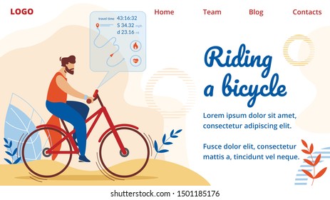 Biking Competition, Cycling Exercise, Sportsman Riding Bicycle with Route Visualization and Destination Mark. Summertime Sports Activity, Healthy Lifestyle Cartoon Flat Vector Illustration, Banner