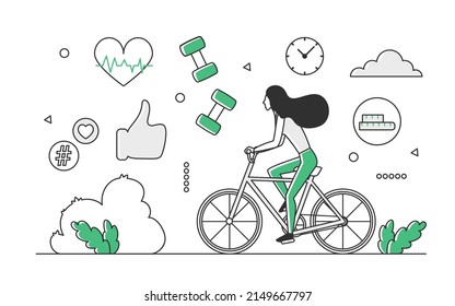 Biking cycle sport physical activity. Recreational outdoor healthy eco transport vector monocolor illustration