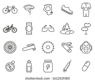 Biking & Biking Equipment Icons Thin Line Set Big
