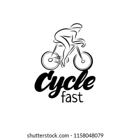 Biking hand drawn outline icon and lettering for sport event or marathon or competition or triathlon team or cyclist club, check list, invitation, poster, banner, logo. Biker icon, sport tattoo