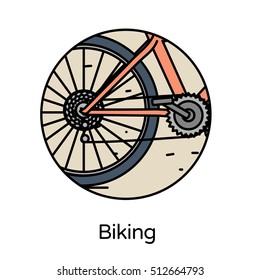 Biking icon - circle line icons collection. Travel, tourism, sports & free time activity concept.